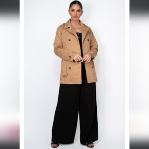 Classic Double-Breasted Cropped  Belted Trench Jacket - Women's Size S